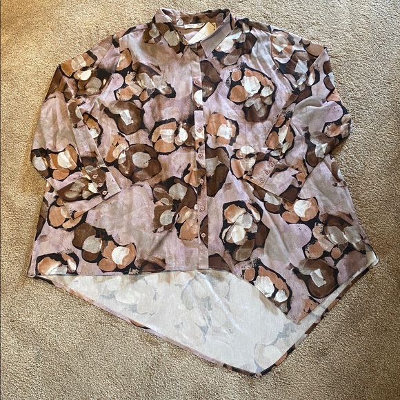 Pure by Ulla Popken Organic Cotton Button Down Shirt Asymmetrical Marbled 28/30 - Picture 1 of 12